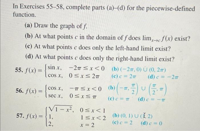 Solved In Exercises 55-58, Complete Parts (a)-(d) For The | Chegg.com