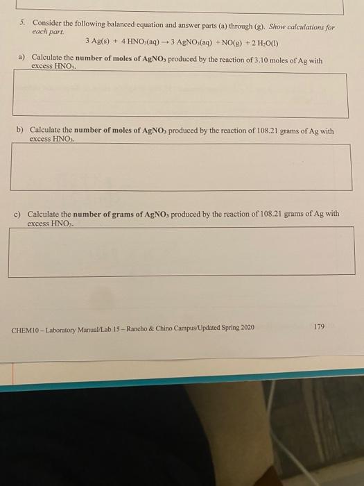 Solved 5. Consider The Following Balanced Equation And | Chegg.com