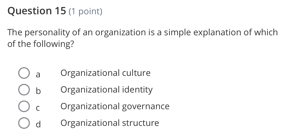 Solved Question 15 (1 ﻿point)The Personality Of An | Chegg.com