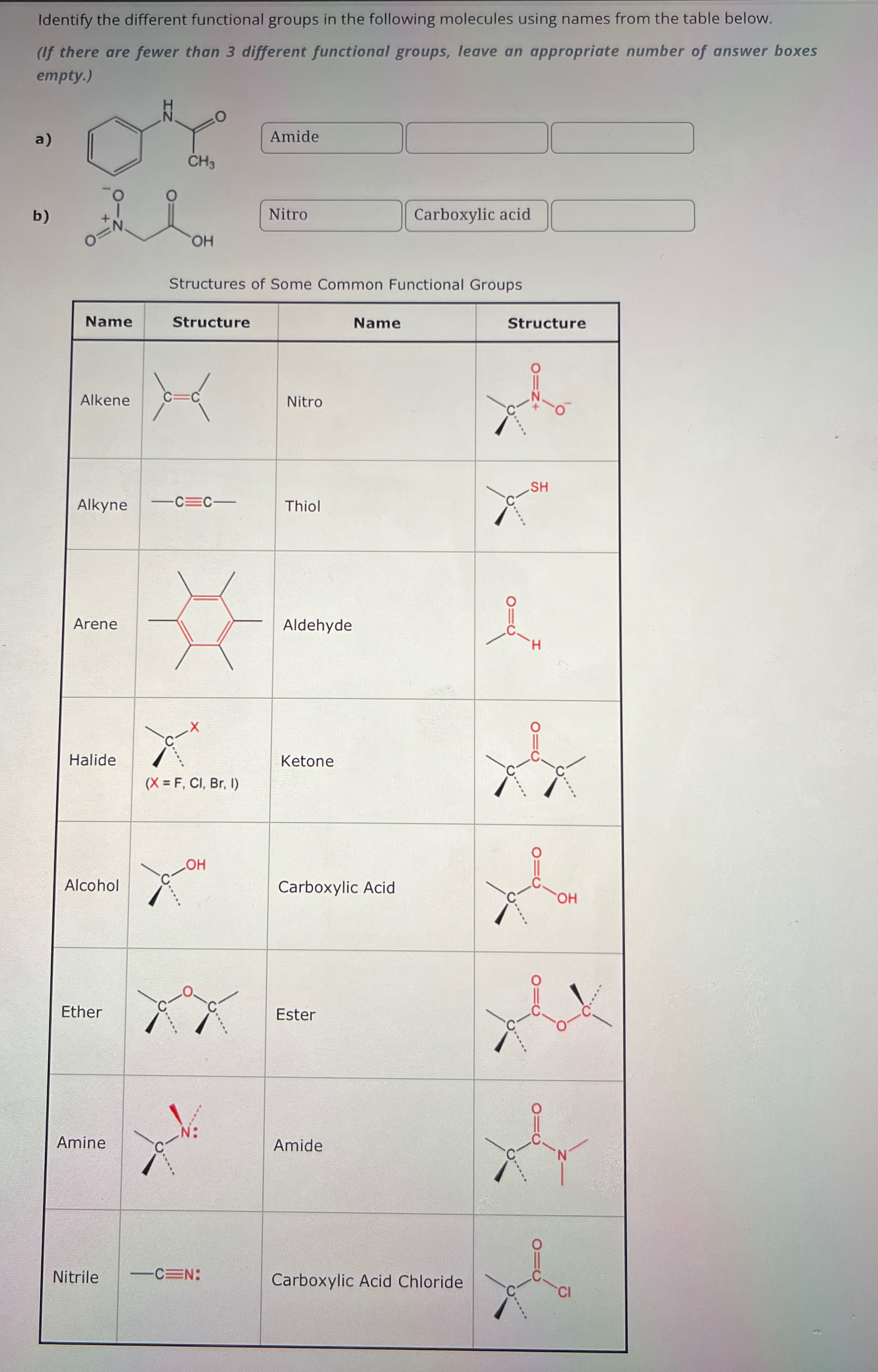 Solved Identify the different functional groups in the | Chegg.com