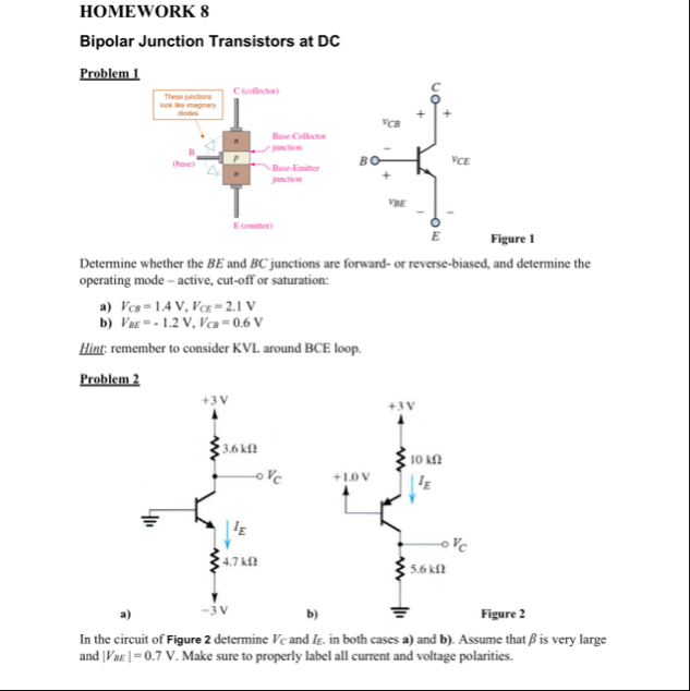 Solved HOMEWORK 8Bipolar Junction Transistors at DCProblem | Chegg.com