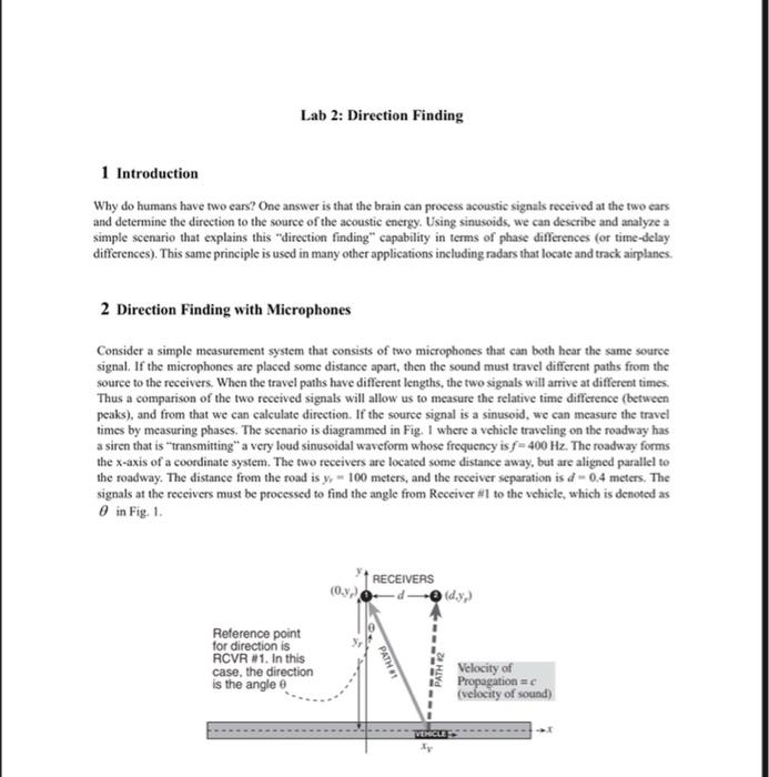 Solved Lab 2: Direction Finding 1 Introduction Why do humans | Chegg.com