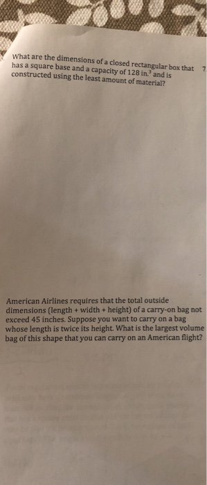 box dimensions for airlines