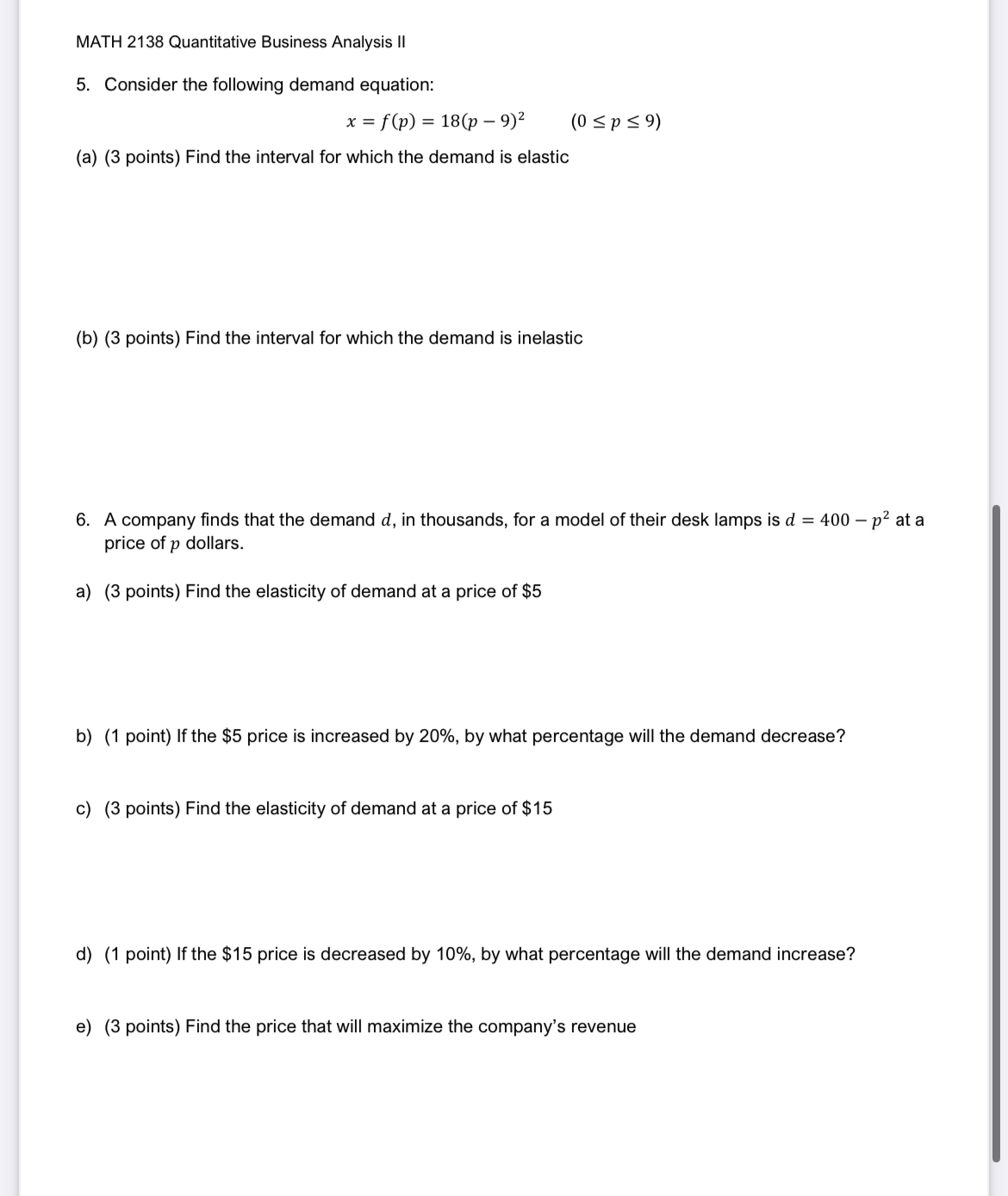 Solved MATH 2138 ﻿Quantitative Business Analysis II5. | Chegg.com