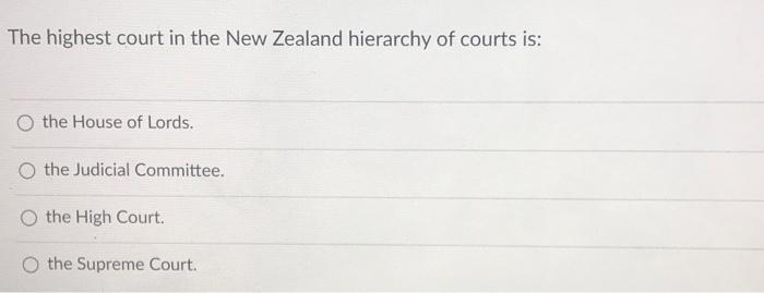 Solved The highest court in the New Zealand hierarchy of | Chegg.com