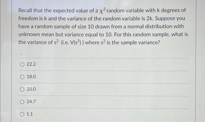 Solved Recall that the expected value of a x? random | Chegg.com