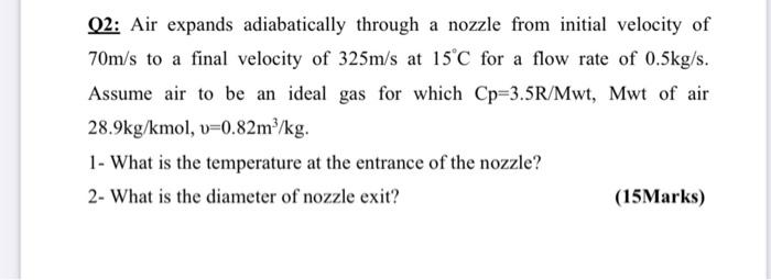 Solved Q2: Air expands adiabatically through a nozzle from | Chegg.com