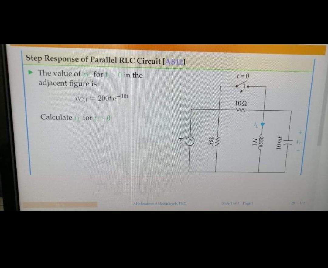 Solved Step Response Of Parallel Rlc Circuit As12 The 