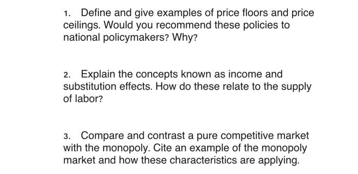 Define and give examples of price floors and price