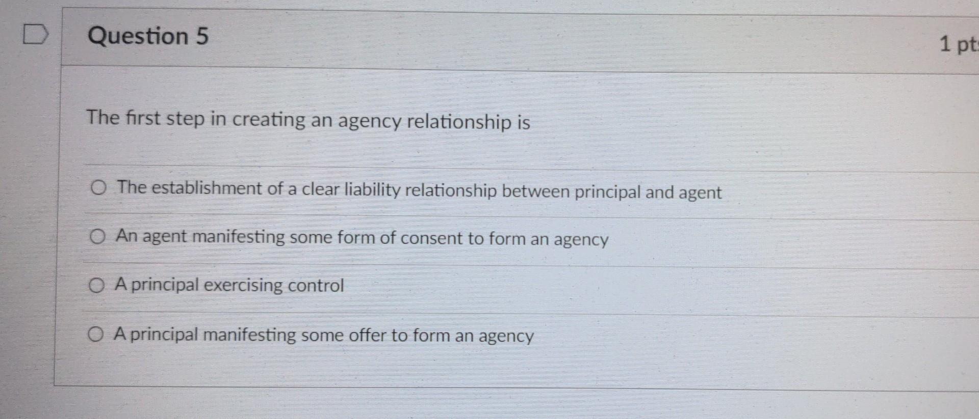 Solved The first step in creating an agency relationship is | Chegg.com