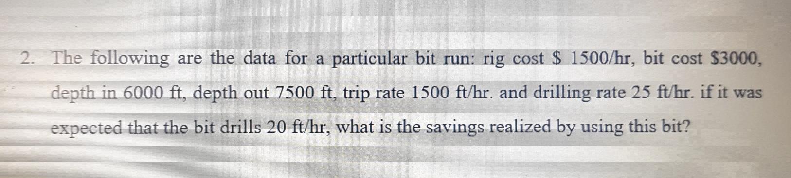 Solved 2. The following are the data for a particular bit | Chegg.com