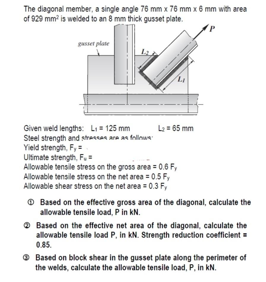 Solved The diagonal member, a single angle 76 mm x 76 mm x 6