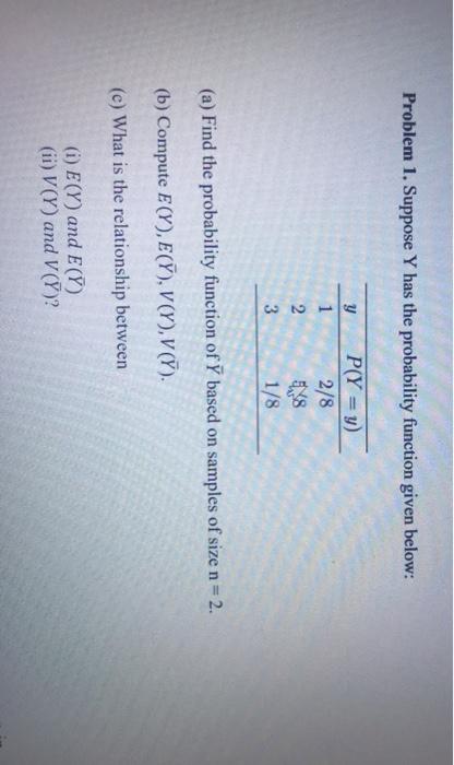 Solved Problem 1. Suppose Y has the probability function | Chegg.com