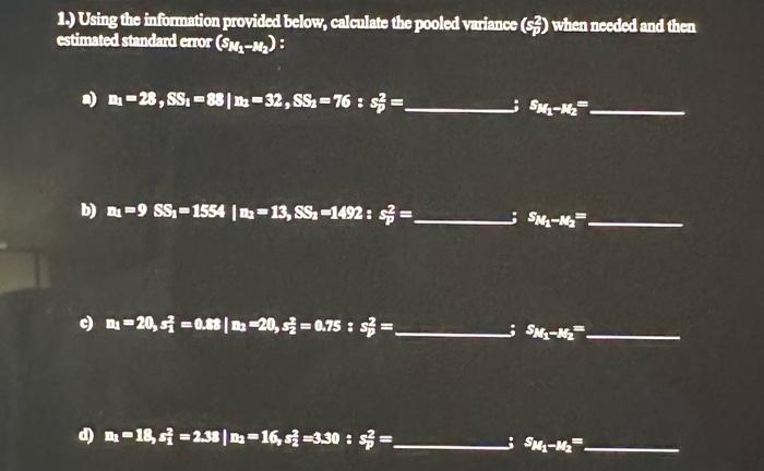 Solved 1.) Using the information provided below, calculate | Chegg.com