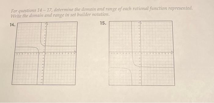 For questions 14-17, determine the domain and range of each rational function represented. Write the domain and range in set 