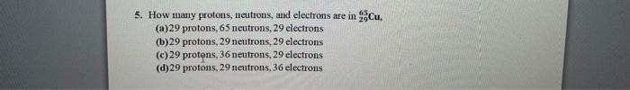 number of protons electrons and neutrons in 64 29 cu