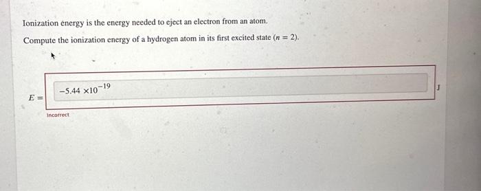 ionization energy of hydrogen atom in j