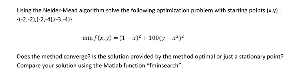 Solved Using the Nelder-Mead algorithm solve the following | Chegg.com ...