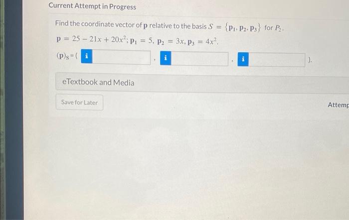 Solved Find the coordinate vector of p relative to the basis | Chegg.com