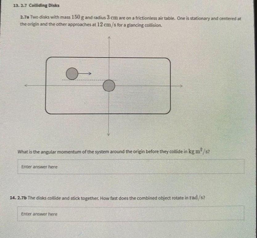 Solved Two Disks With Mass 150g And Radius 3cm Are On A | Chegg.com