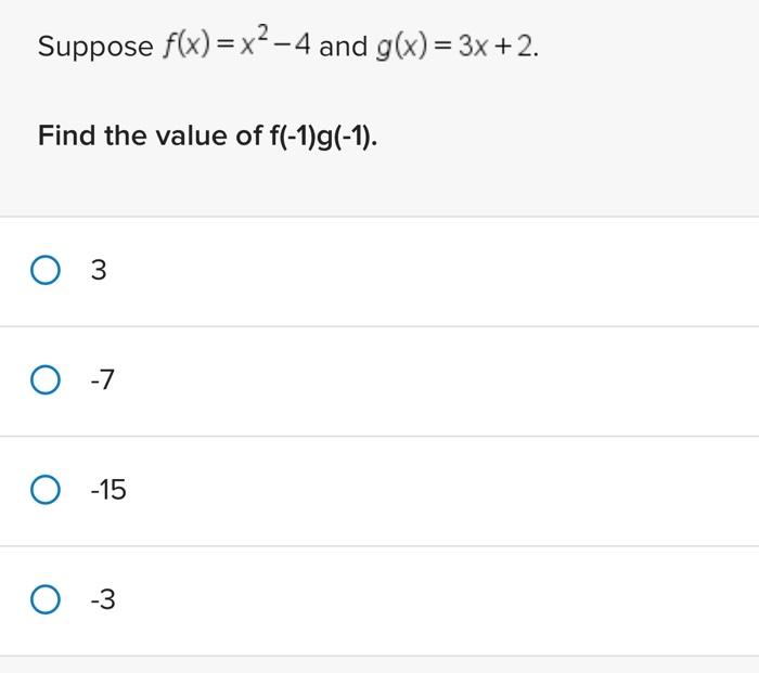 Solved Suppose F X X2−4 And G X 3x 2 Find The Value Of