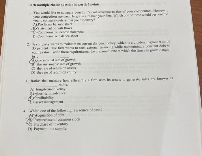 Solved Each multiple choice question is worth 3 points. 1. | Chegg.com