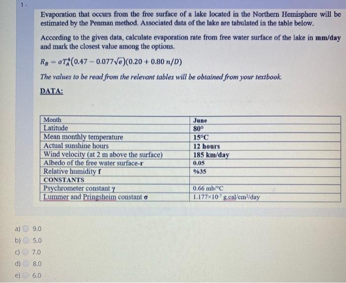Solved 1 - Evaporation that occurs from the free surface of | Chegg.com