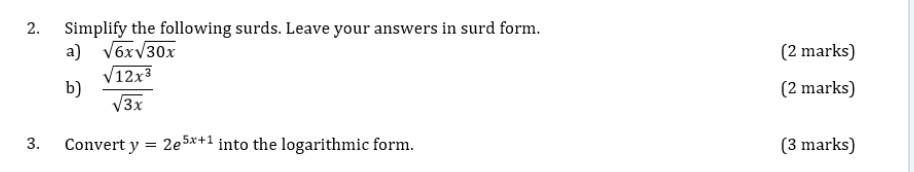 Solved 2. Simplify the following surds. Leave your answers | Chegg.com
