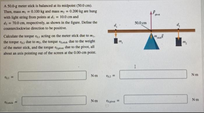 Solved 50.0 cm d, de A 50.0-g meter stick is balanced at its | Chegg.com