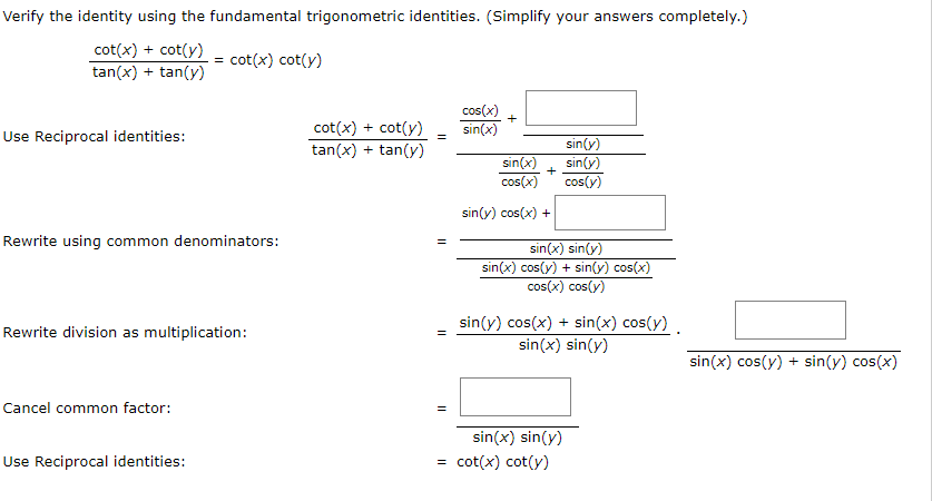 Solved Verify the identity using the fundamental | Chegg.com