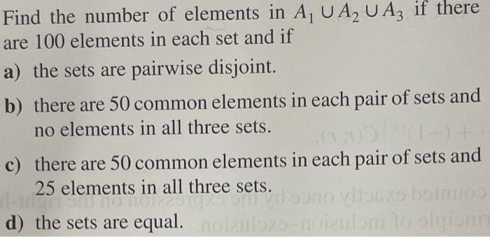 Solved Find The Number Of Elements In A1∪A2∪A3 If There Are | Chegg.com