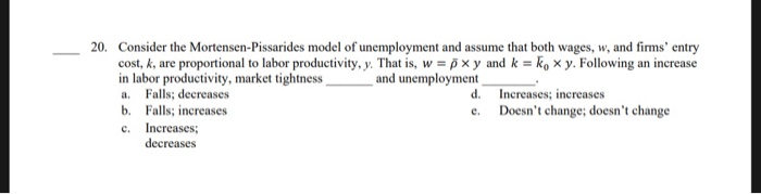 Solved 20. Consider the Mortensen-Pissarides model of | Chegg.com