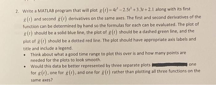 Solved Exercises 1. Write a MATLAB program that will plot | Chegg.com