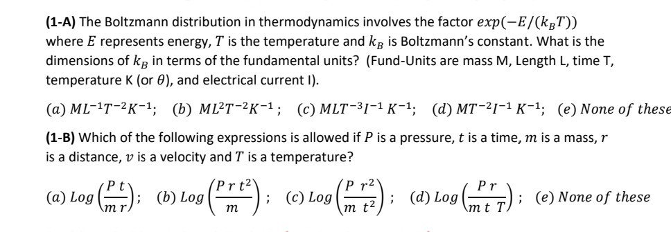 Solved (1-A) The Boltzmann distribution in thermodynamics | Chegg.com