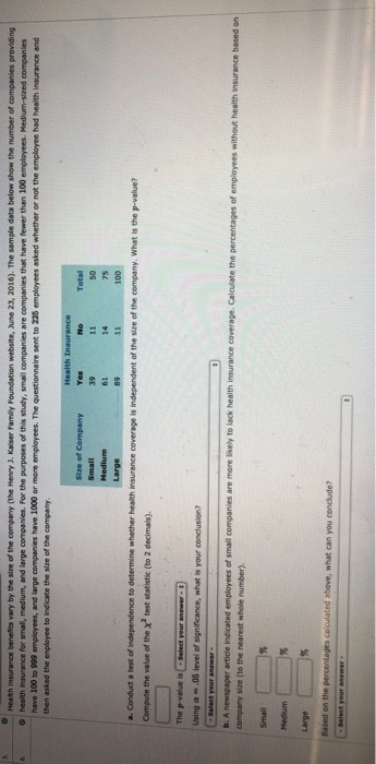 Solved: Health Insurance Benefits Vary By The Stre Of The ...