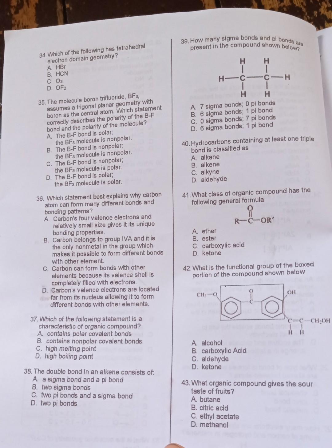 Solved 34. Which Of The Following Has Tetrahedral Electron | Chegg.com