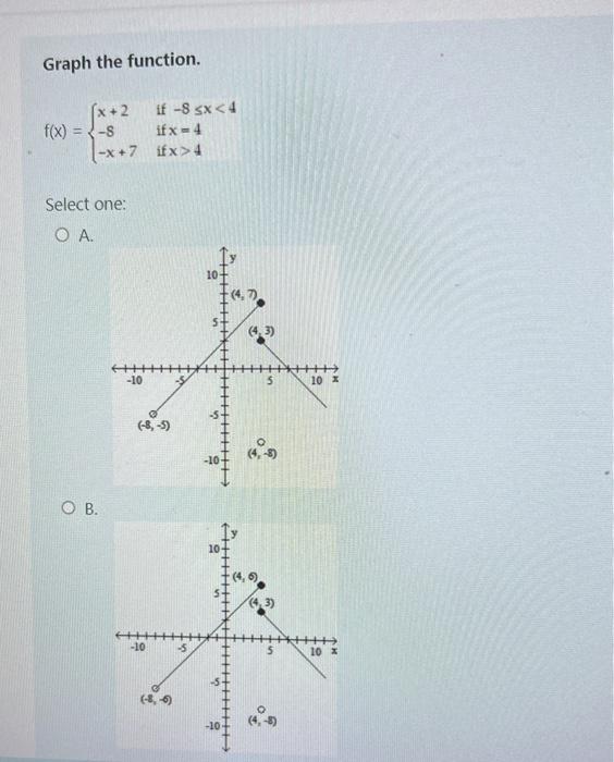 Solved Graph the function. f(x)=⎩⎨⎧x+2−8−x+7 if −8≤x