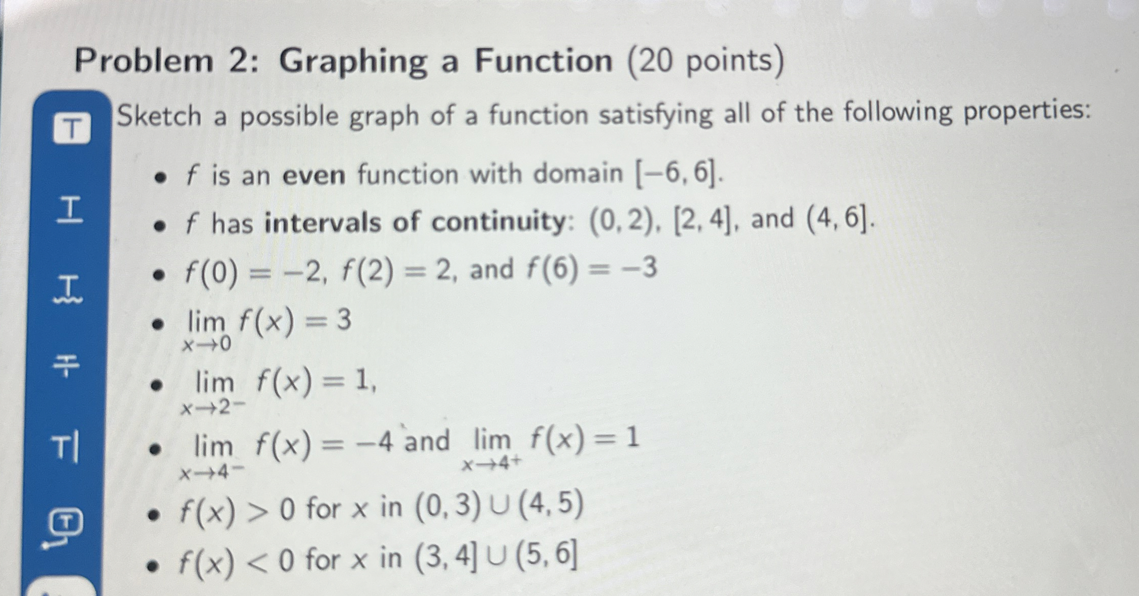 Solved Problem 2: Graphing a Function (20 ﻿points)T Sketch a | Chegg.com