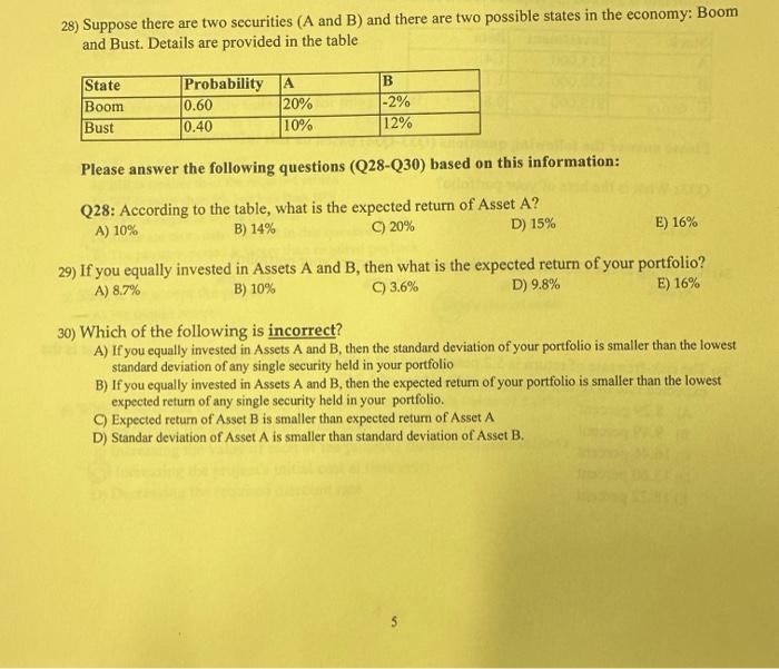 Solved 28) Suppose There Are Two Securities (A And B) And | Chegg.com