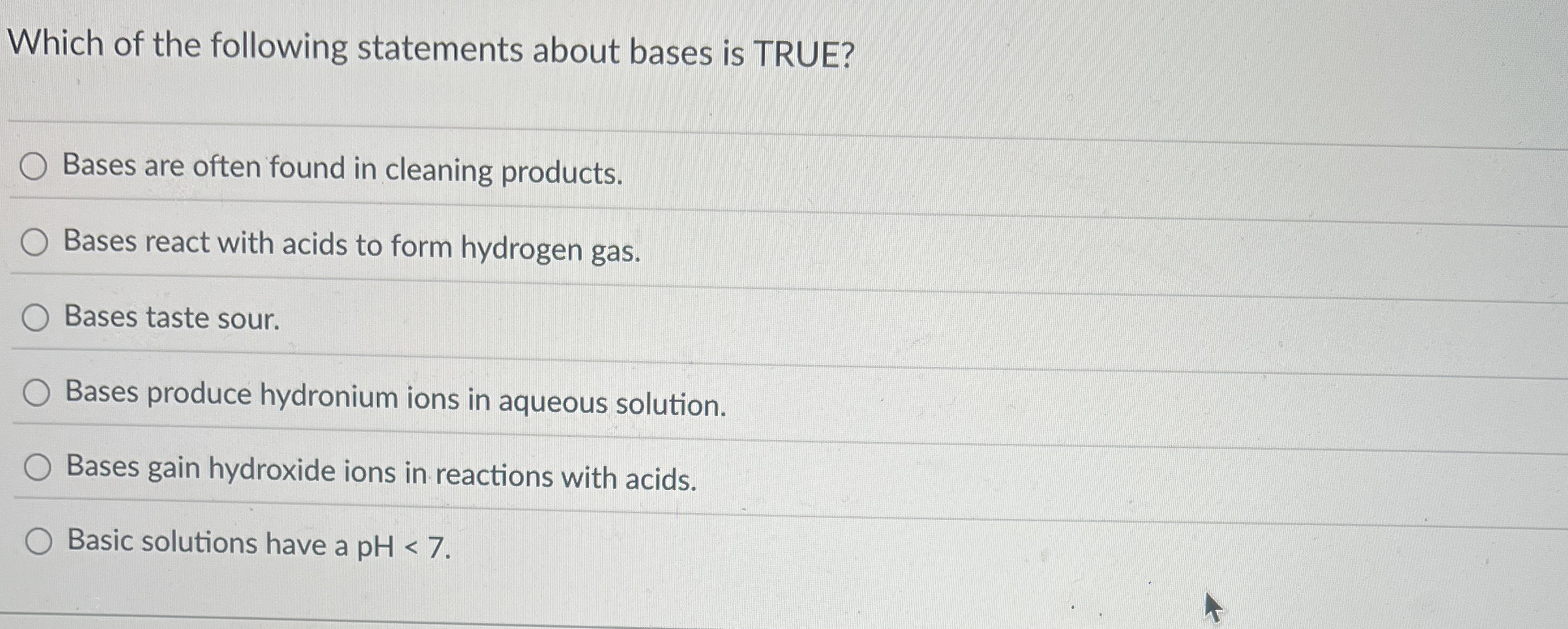 Solved Which of the following statements about bases is | Chegg.com