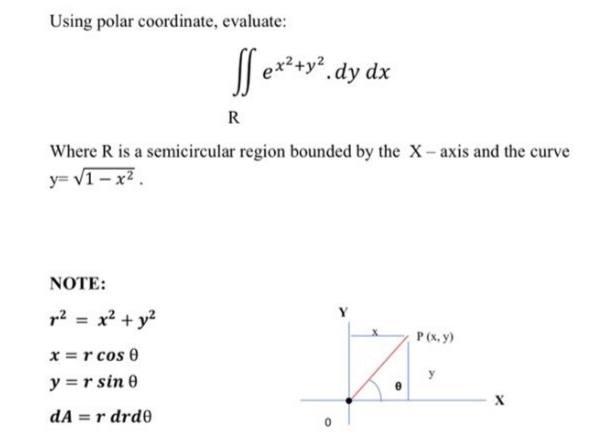 Solved Using polar coordinate, evaluate: ex+v2.dy dx R Where | Chegg.com