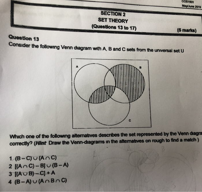 Solved COS1501 May/June 2019 SECTION 2 SET THEORY (Questions | Chegg.com
