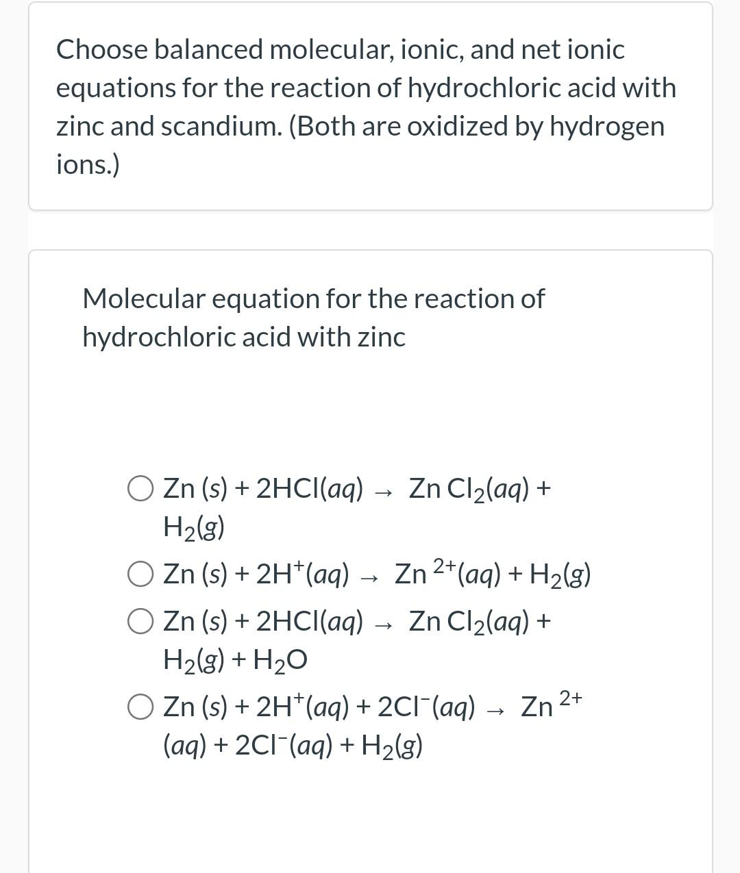 Solved Choose balanced molecular, ionic, and net ionic