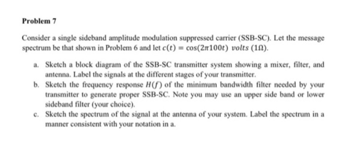 Problem 7 Consider a single sideband amplitude | Chegg.com