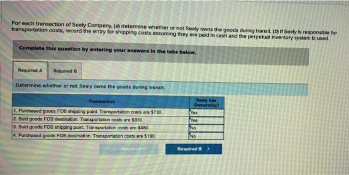 Solved For Each Transaction Of Sealy Company, (a) Determine | Chegg.com