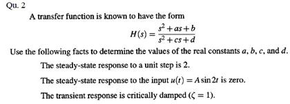 Solved A transfer function is known to have the form H ( s | Chegg.com
