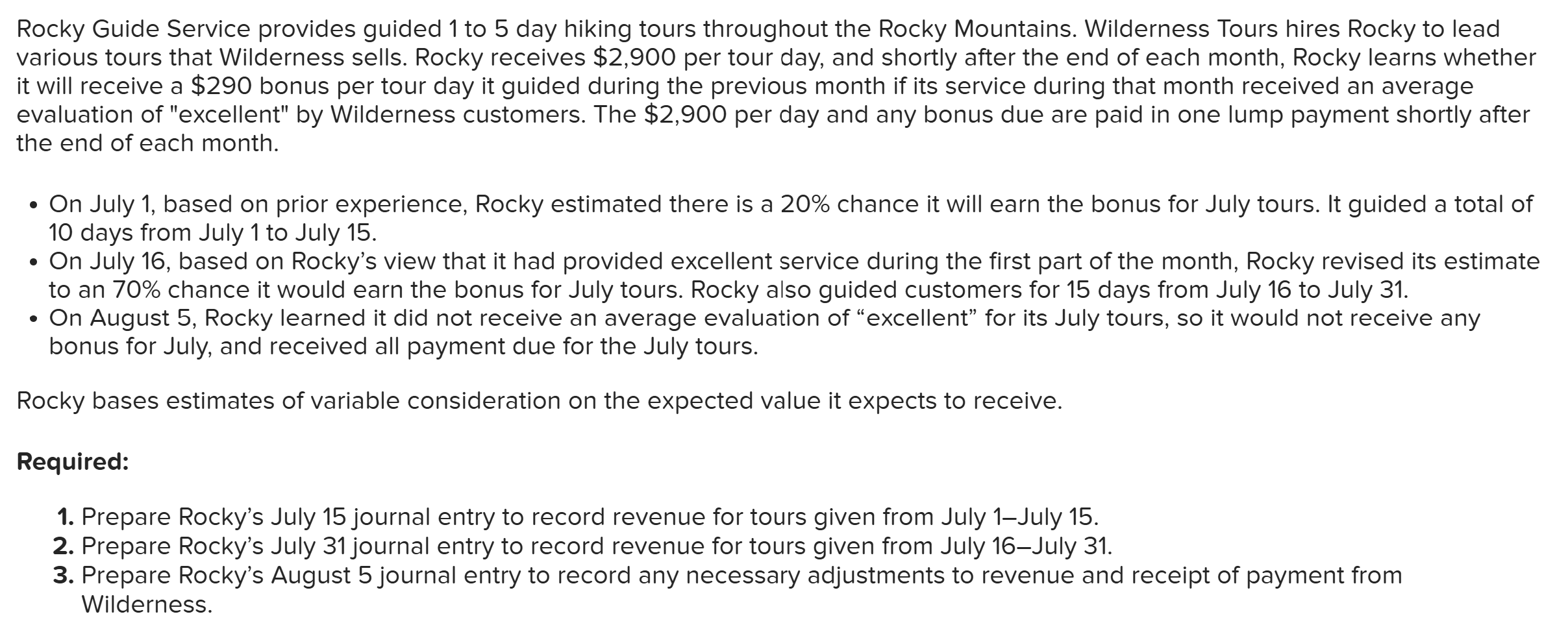 Solved Rocky bases estimates of variable consideration on | Chegg.com