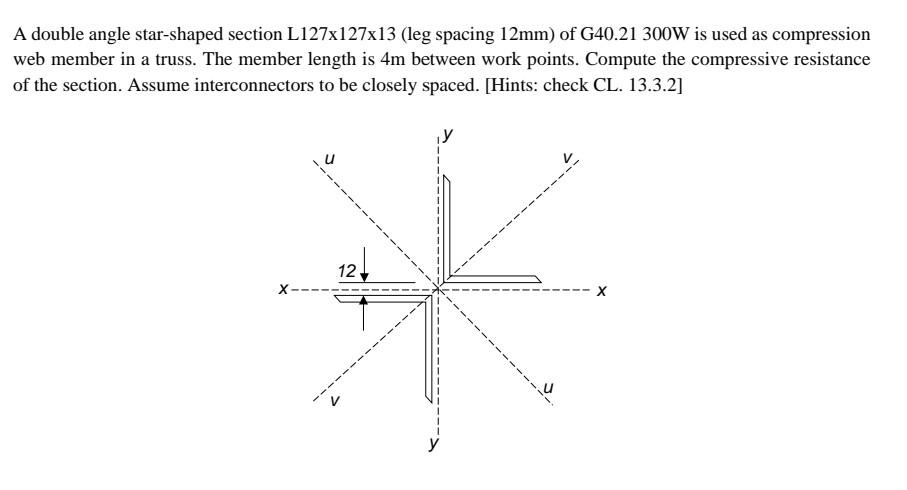 Solved A double angle star-shaped section L127x127x13 (leg | Chegg.com