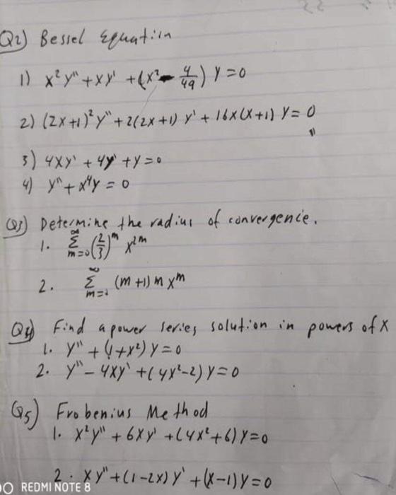 Solved Q1 Bessel Equation 1 X Y Xy X Y 0 2 2x Chegg Com