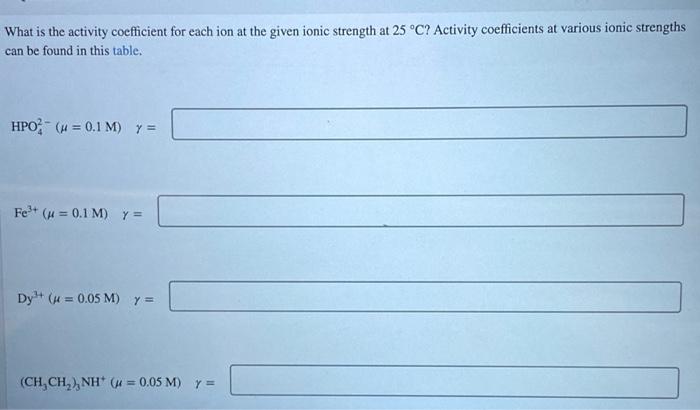 Solved What is the activity coefficient for each ion at the | Chegg.com